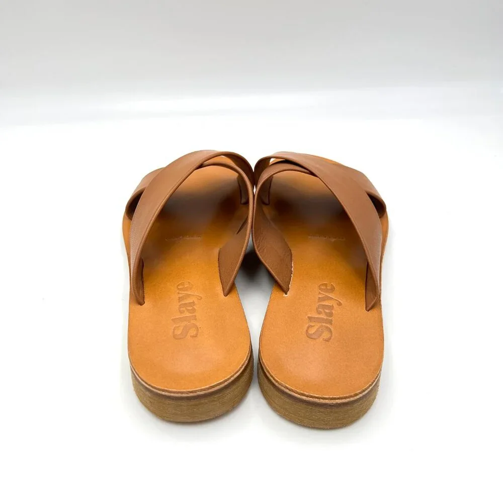 Slaye Womens EU 37 US‎ 7 Brown Leather Slip On Sandals Slides Shoes - Picture 7 of 13